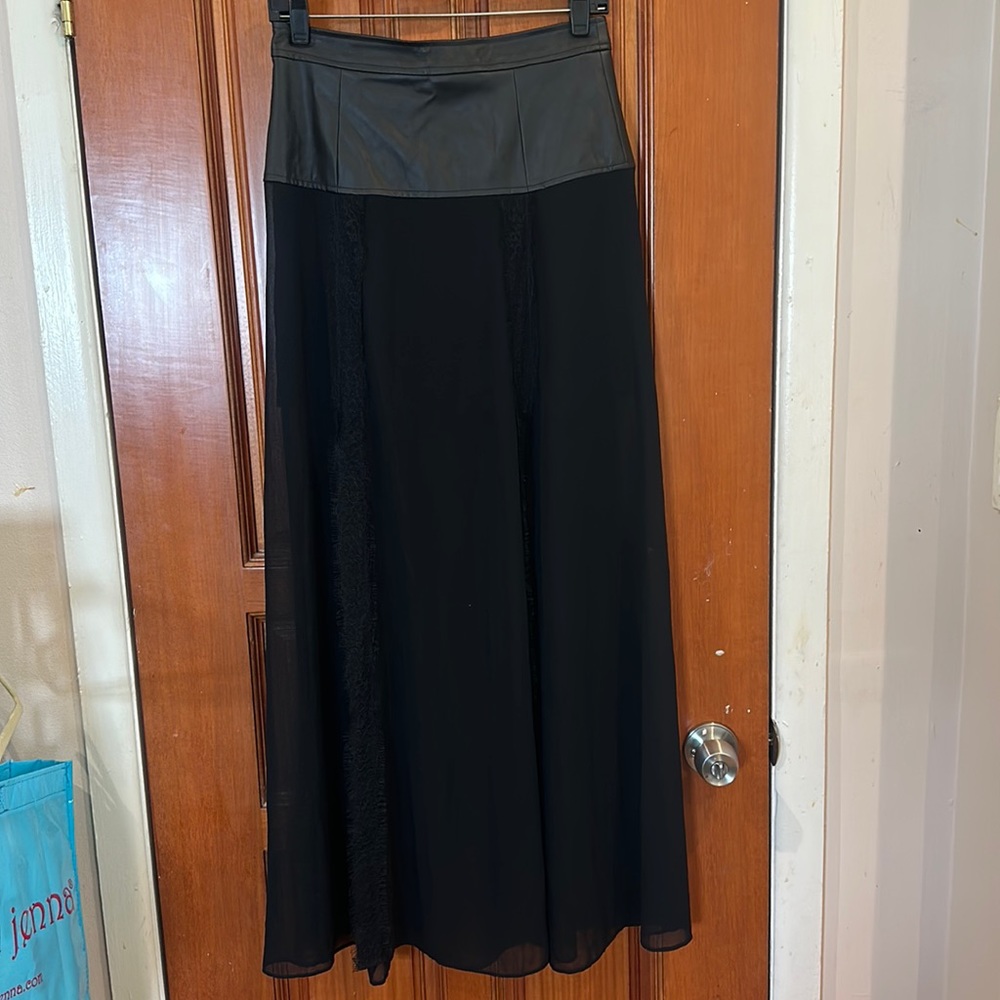 BCBGENERATION BLACK CONTRAST LEATHER AND SHEER MAXI SKIRT WITH LINING NWT